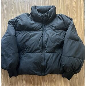 Zara Oversized Cropped Puffer Jacket Black Quilted Zip Coat Size L 4341/202